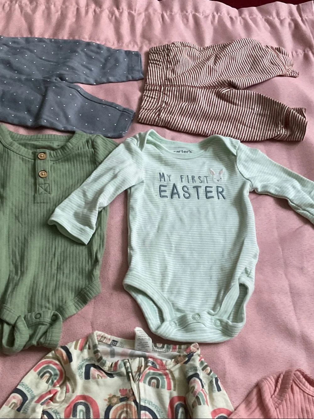 Carter's Pastel Pink, Mint Green & Rose Print Baby One-Piece Lot